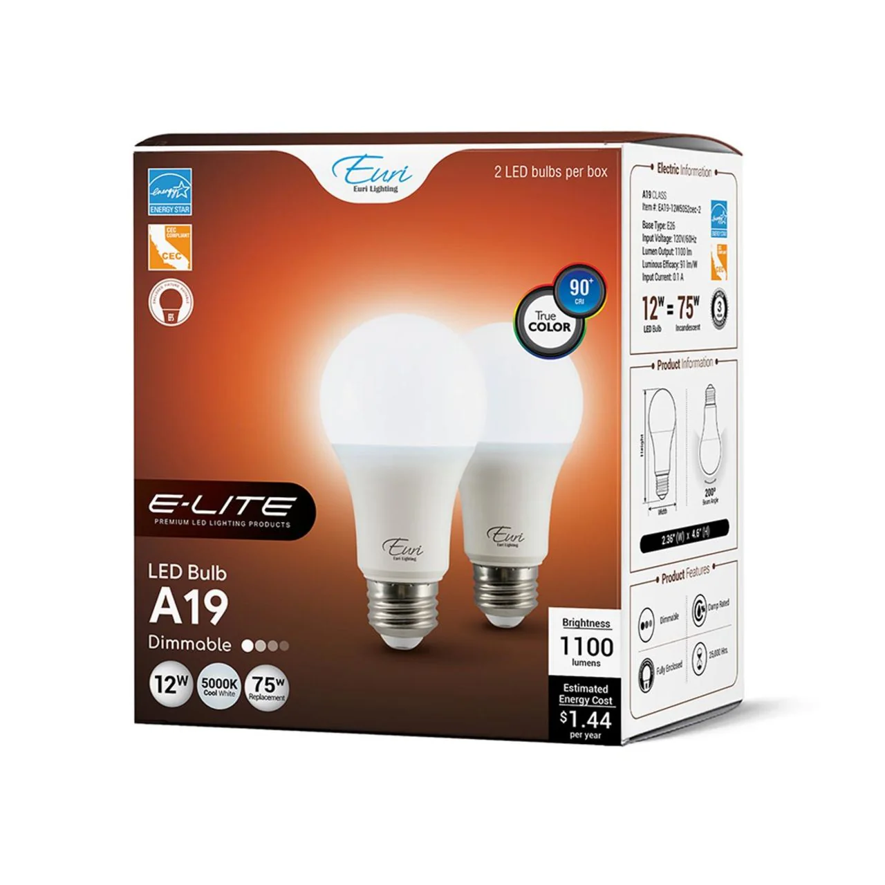 2-Pack LED A19 Bulbs - 9W - 810 Lumens - Euri Lighting - Image 8